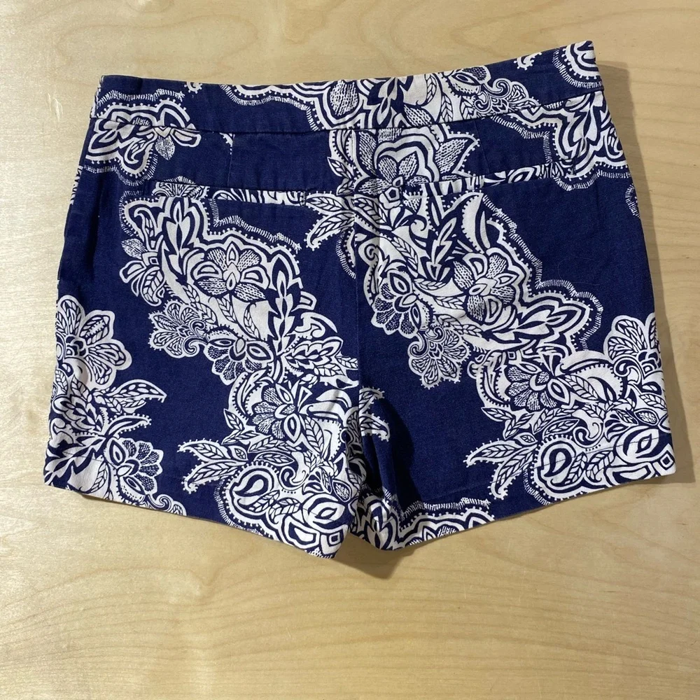 Willi Smith Navy and White Floral High Waist Shorts 6 (OQ)